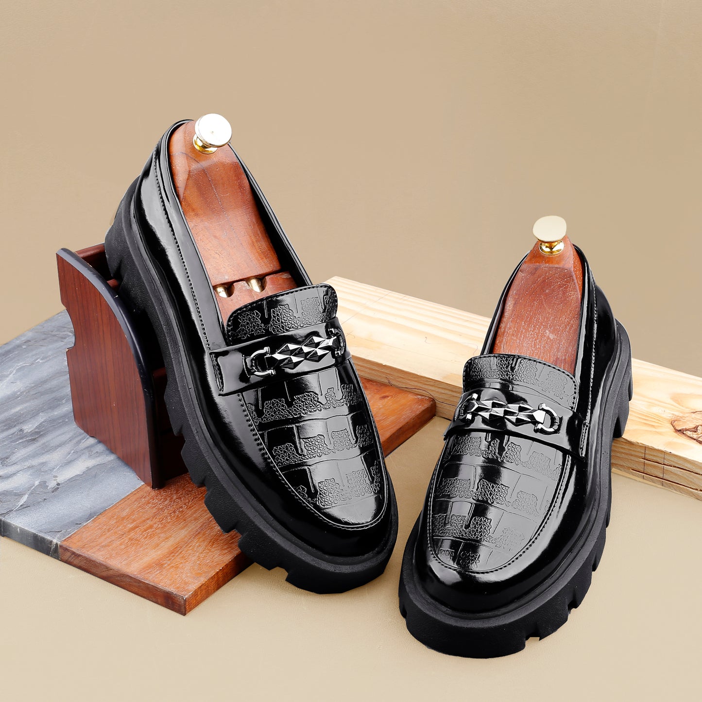 Bxxy's Premium Patent Vegan Buckle Slip-ons for Men