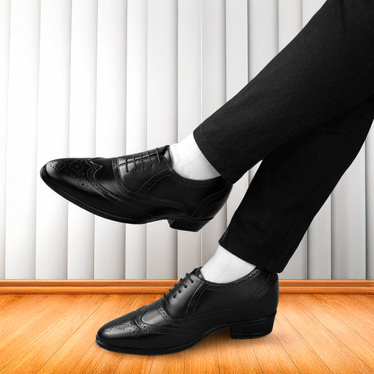 BXXY Formal Brogue Shoes for Men with 3.5" Height Boost – Lace-Up Style