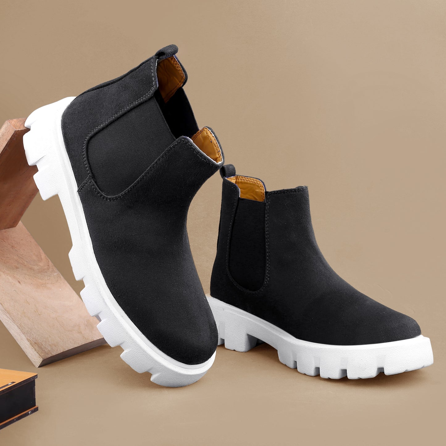 Bxxy Men's Suede Material Casual Chelsea Slip-On Boots
