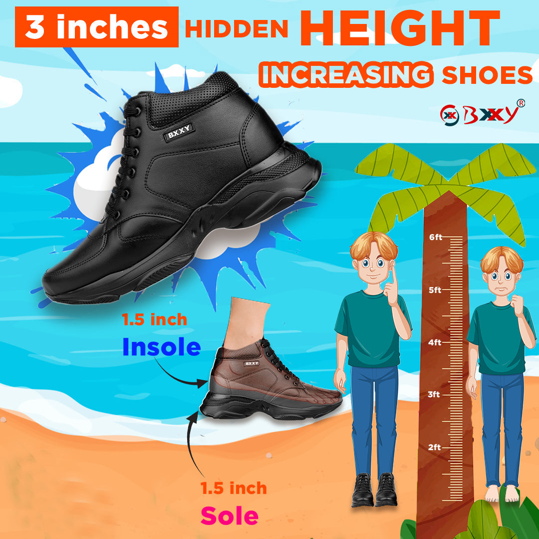 Bxxy's 3 Inch Hidden Height Increasing Elevator Lace-up Boots for Men