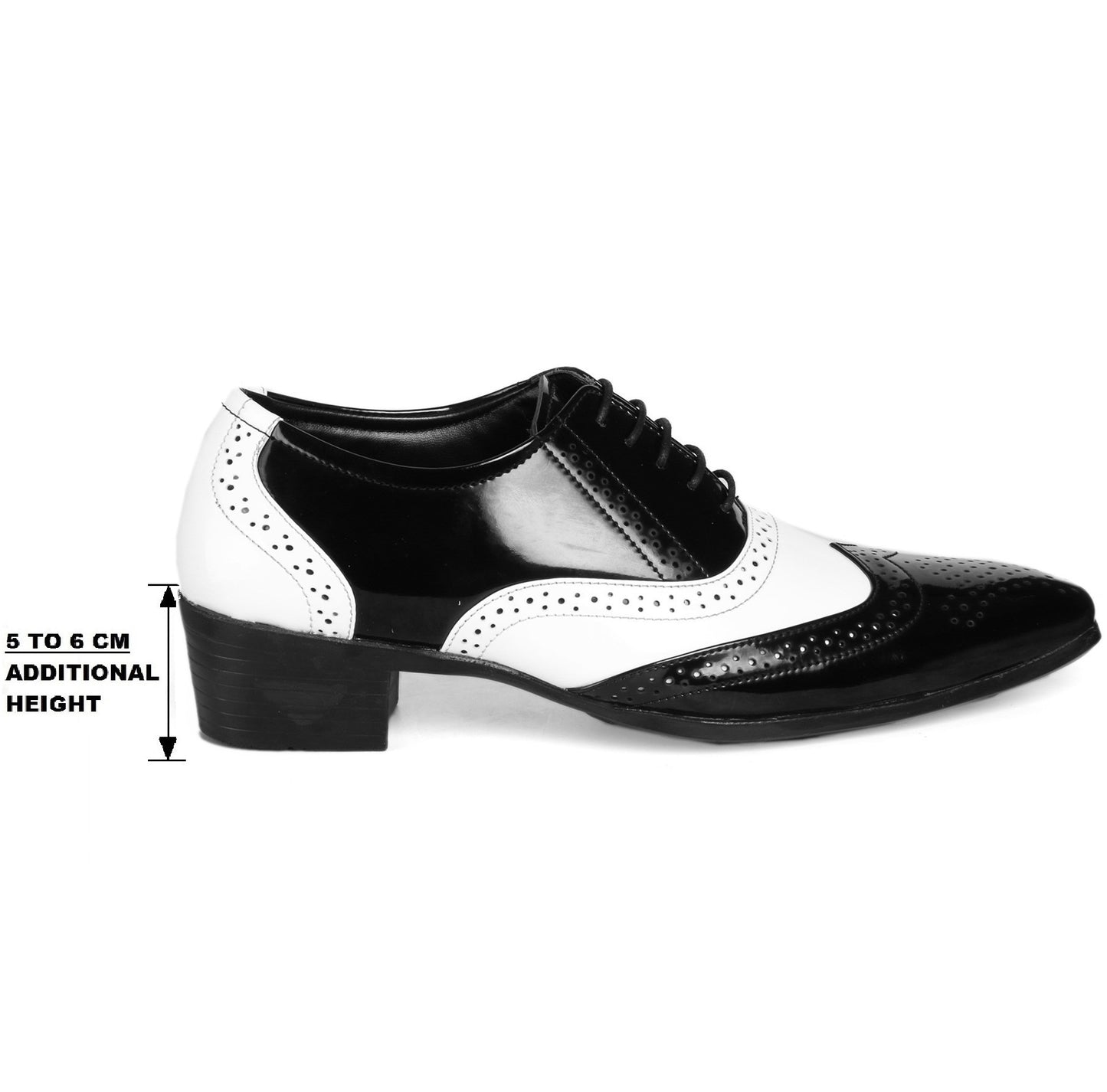 Men/s Height Increasing Faux Upper Black N White Mafia Oxford Brogue Lace-Up Shoes