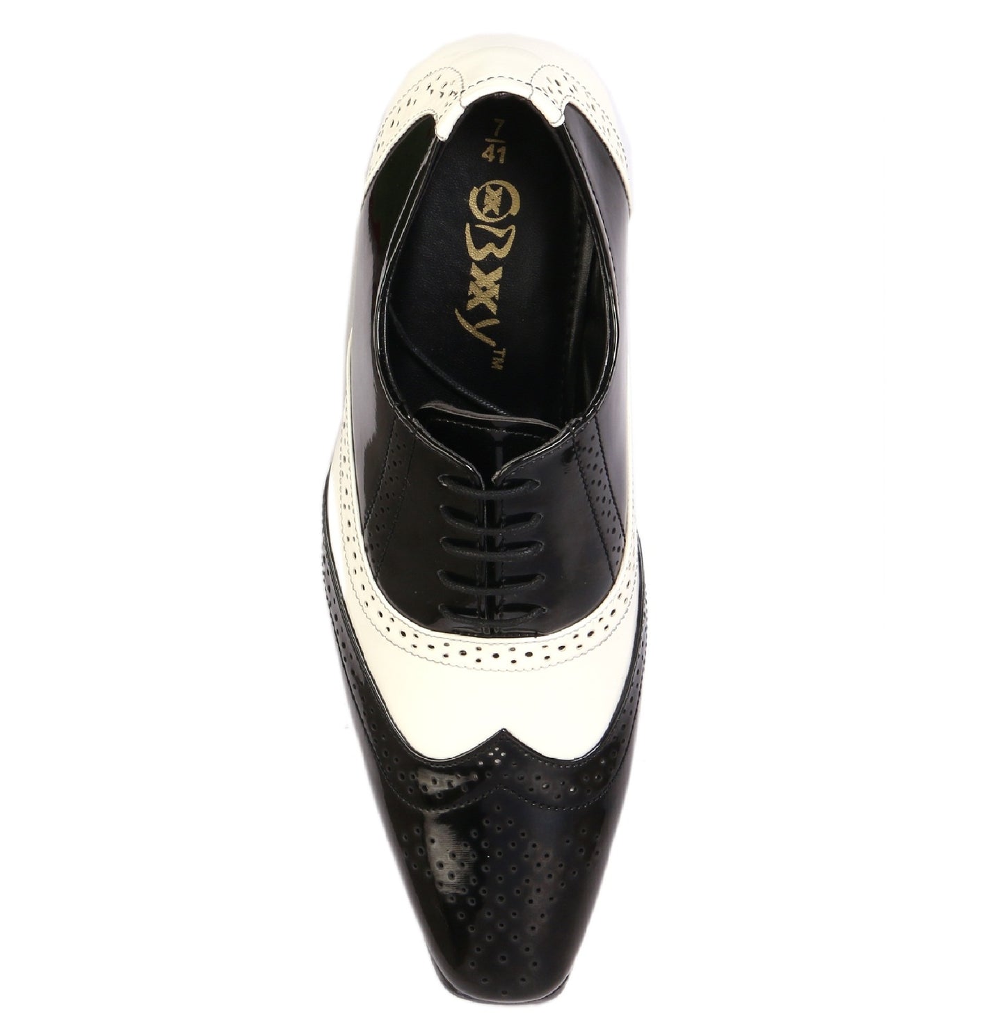 Men/s Height Increasing Faux Upper Black N White Mafia Oxford Brogue Lace-Up Shoes