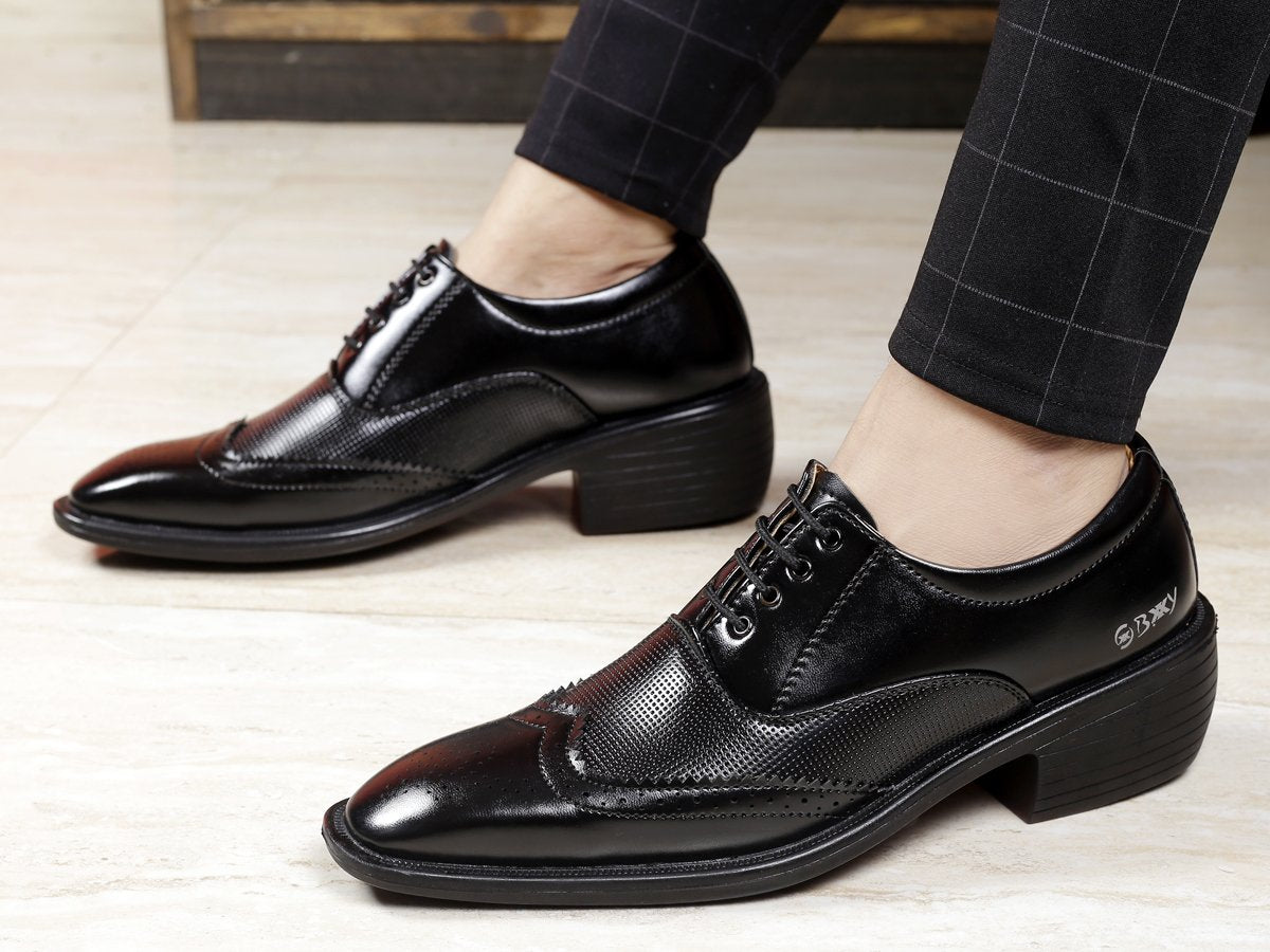 Men's Stylish Full Brogue Height Increasing Lace-up Shoes