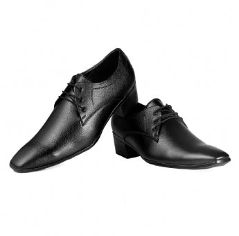 Men/s Height Increasing Derby Faux Upper Formal Wear Black Lace Up Shoes