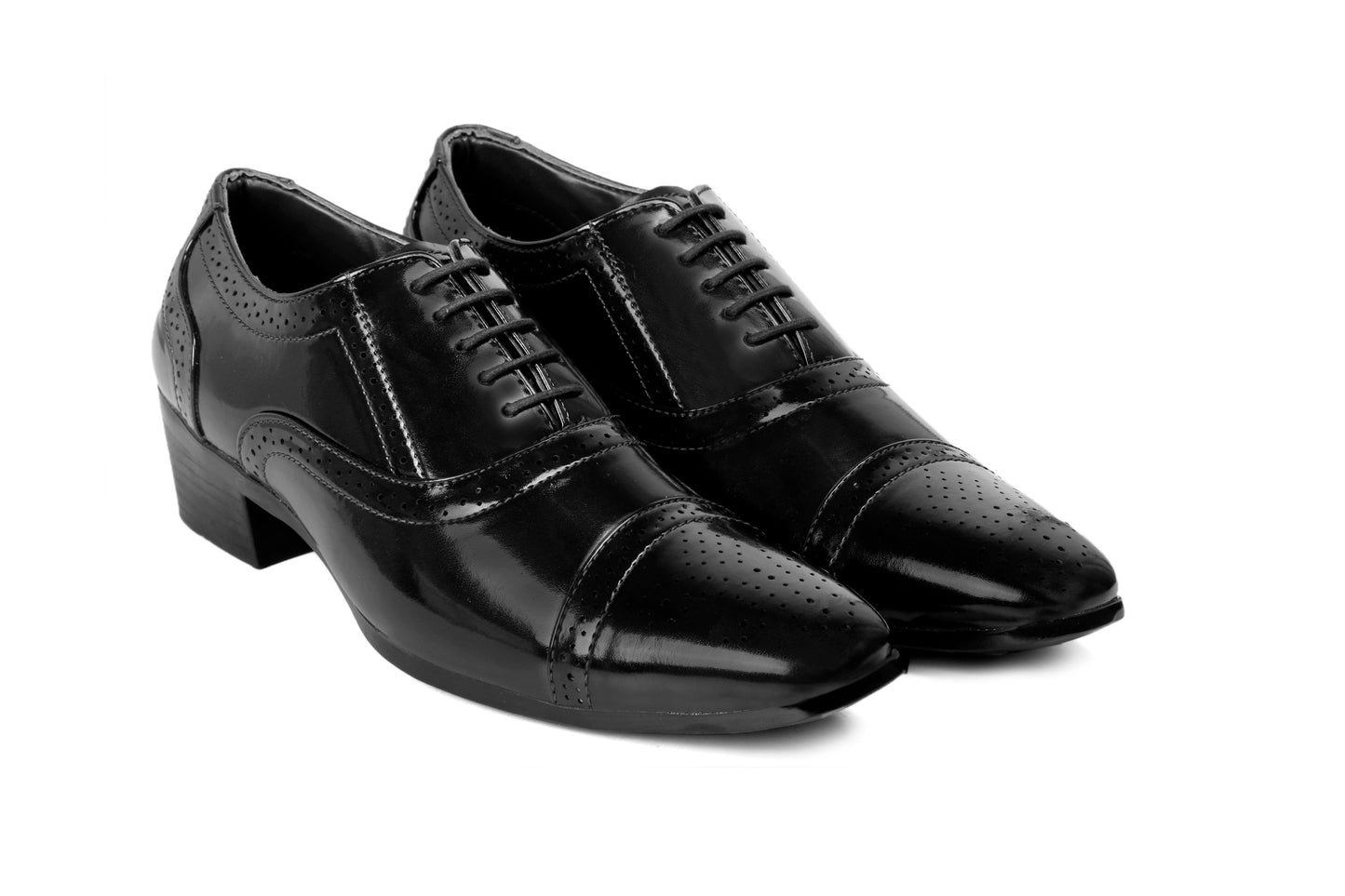 Men/s Height Increasing Faux Leather Oxford Semi Brogue Formal Black Lace-Up Shoes