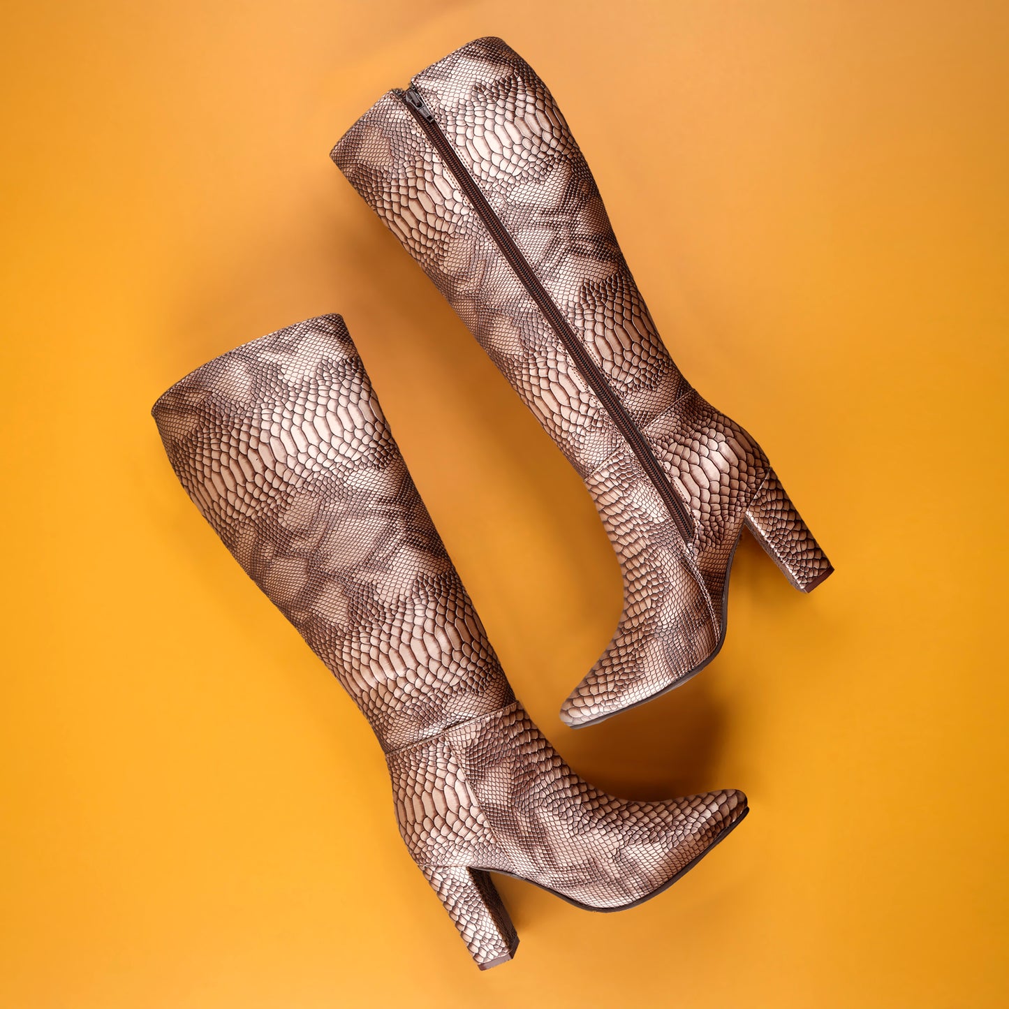 Women's Luxe Faux Snake Knee-High Boots – Black Gloss Finish