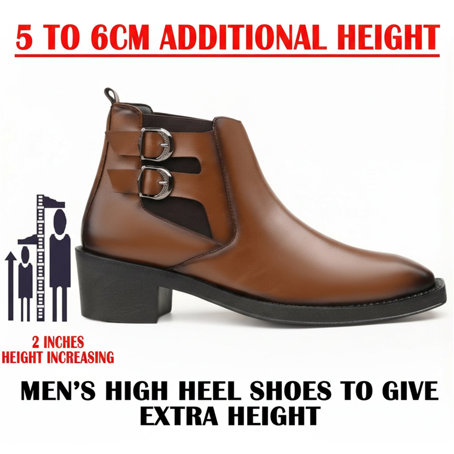 Men’s Premium Chelsea Boots – 2-Inch Height Boost Stylish Block Heel Shoes