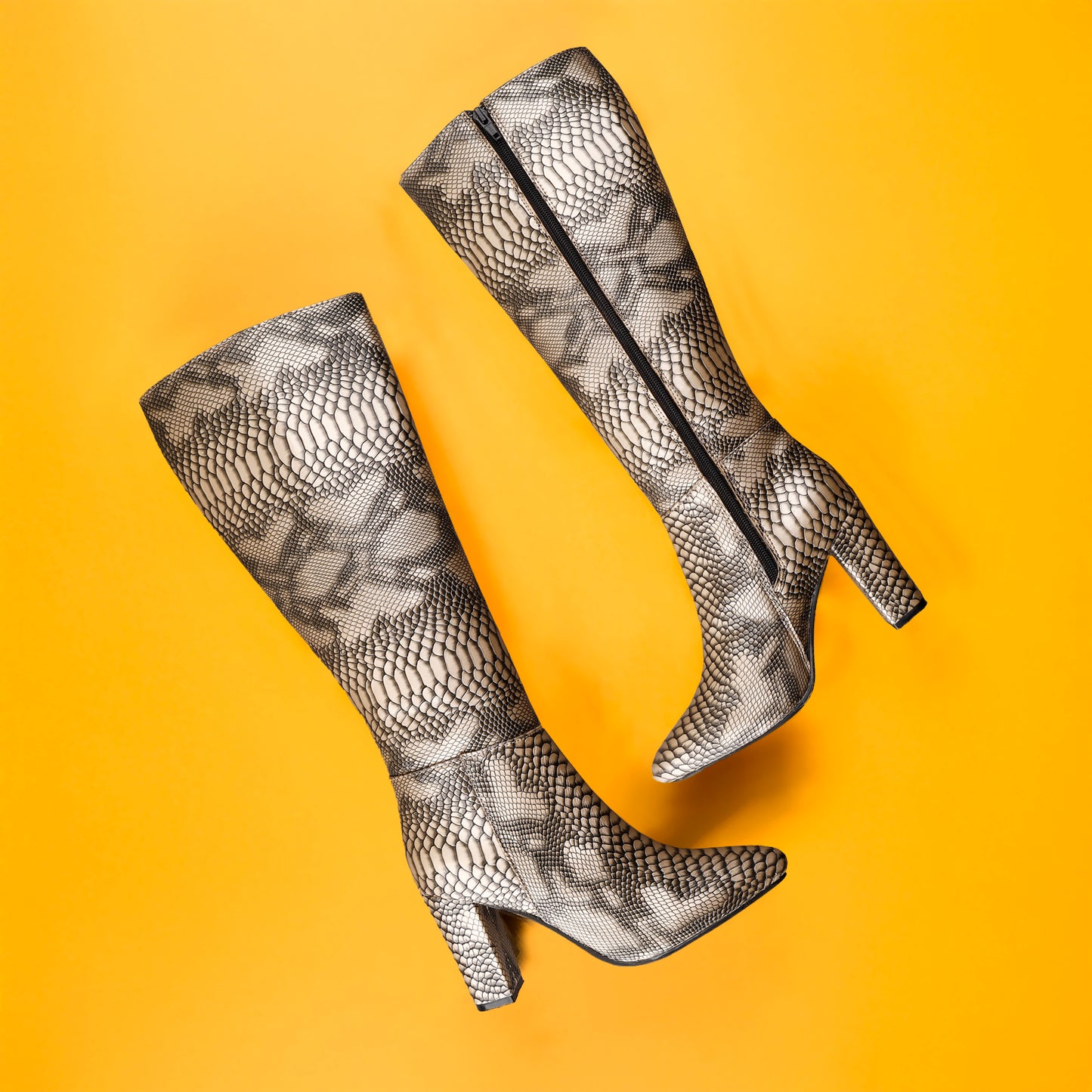 Women's Luxe Faux Snake Knee-High Boots – Black Gloss Finish