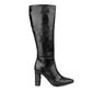 Women's Luxe Faux Snake Knee-High Boots – Black Gloss Finish
