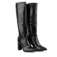 Women's Luxe Faux Snake Knee-High Boots – Black Gloss Finish