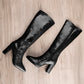 Women's Luxe Faux Snake Knee-High Boots – Black Gloss Finish