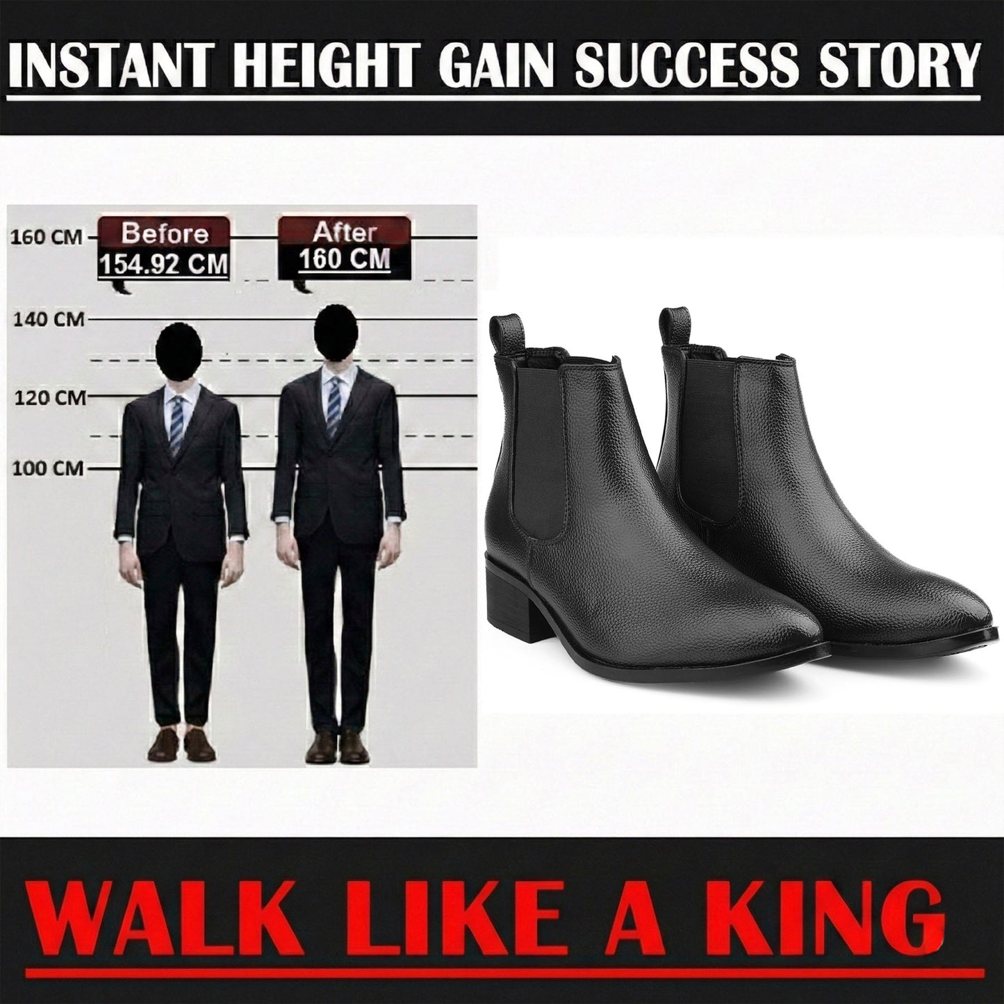 Men’s Elevator Boots 4.5CM Height Increase Comfortable Hidden Lift