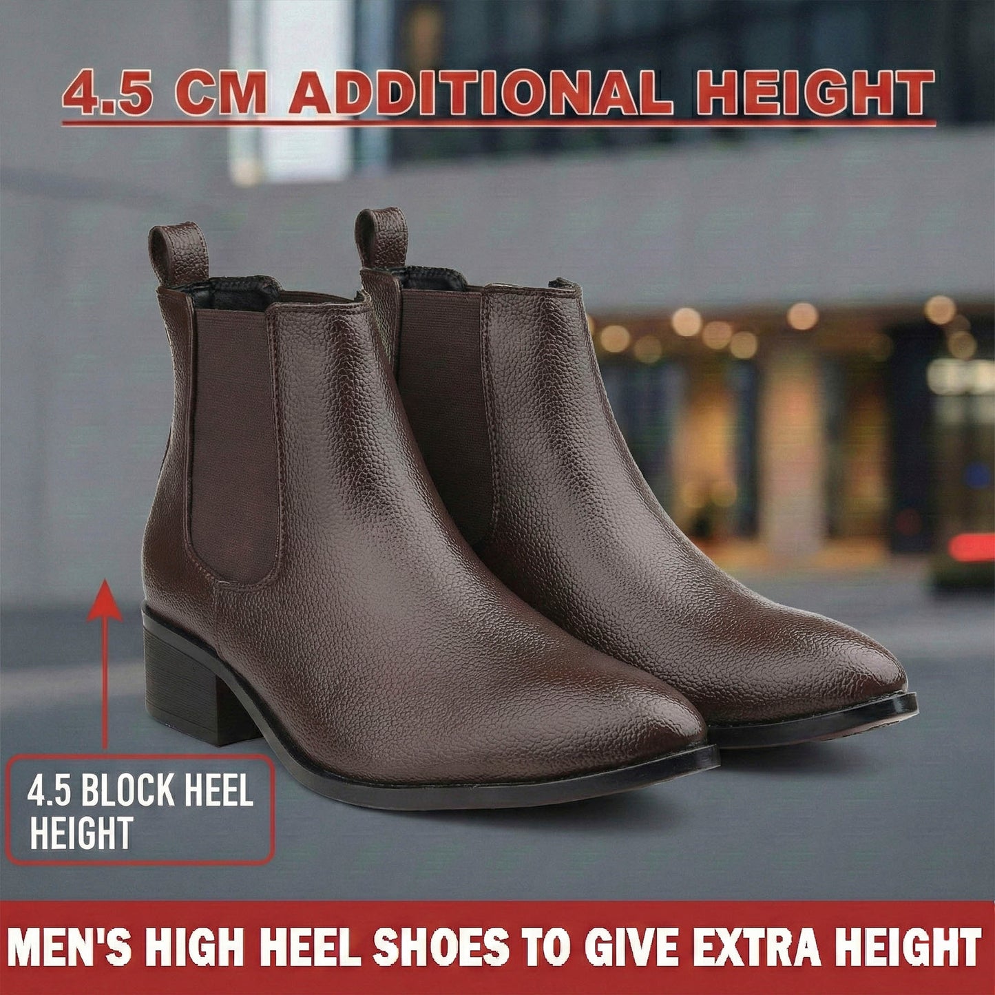 Men’s Elevator Boots 4.5CM Height Increase Comfortable Hidden Lift