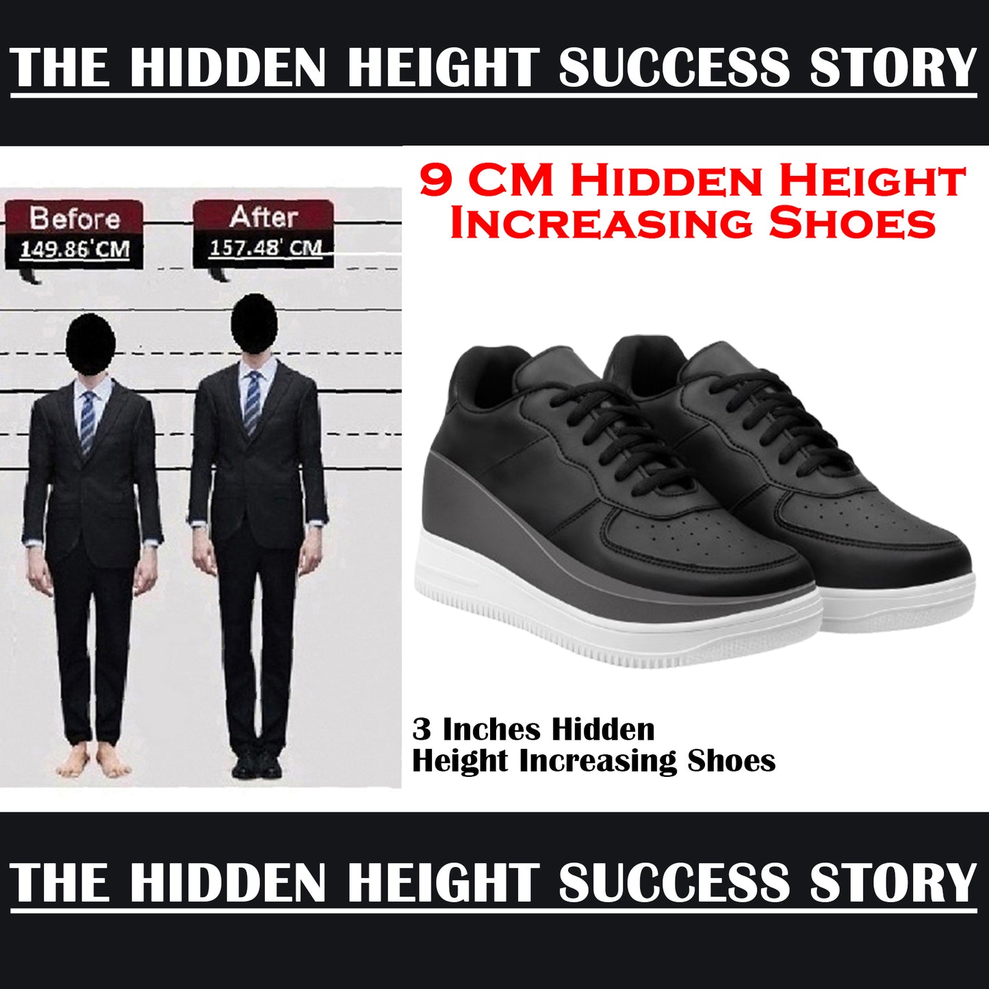 BXXY Invisible Height Boost Shoes for Men 3 Inch Lift Casual Sneakers
