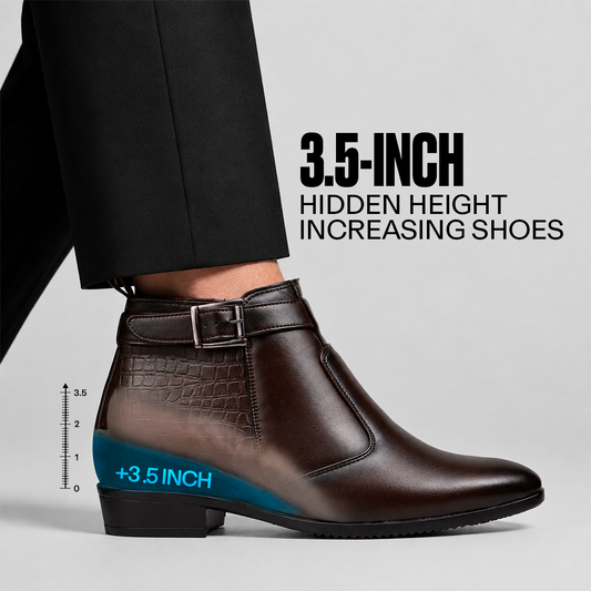Executive Men’s Elevator Dress Boots – Hidden 9cm Height Boost - Brown