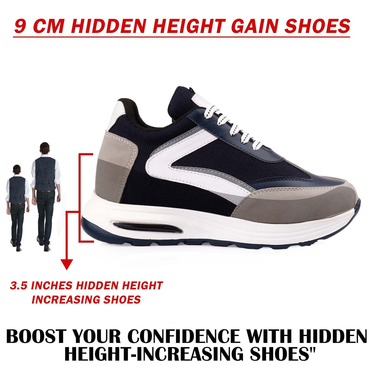 Bxxy Mens 9cm Height Increasing Sports Shoes Hidden Elevator Boost