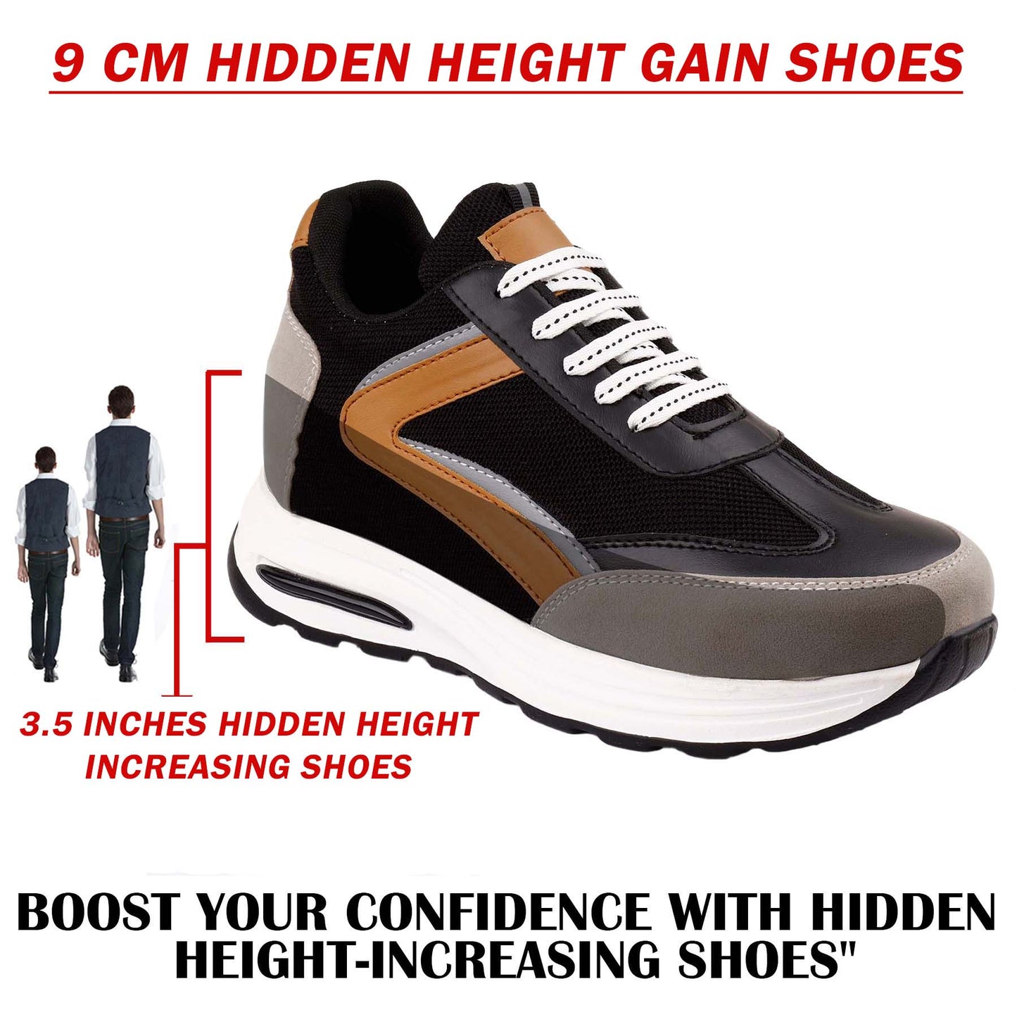 Bxxy Mens 9cm Height Increasing Sports Shoes Hidden Elevator Boost