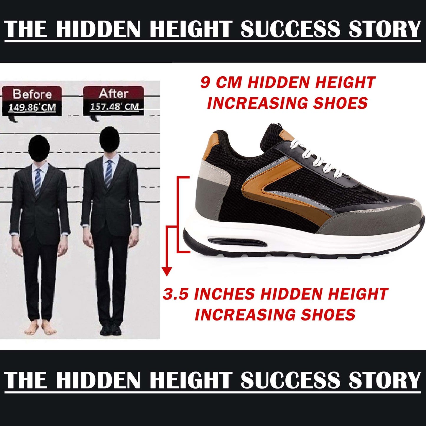 Bxxy Mens 9cm Height Increasing Sports Shoes Hidden Elevator Boost