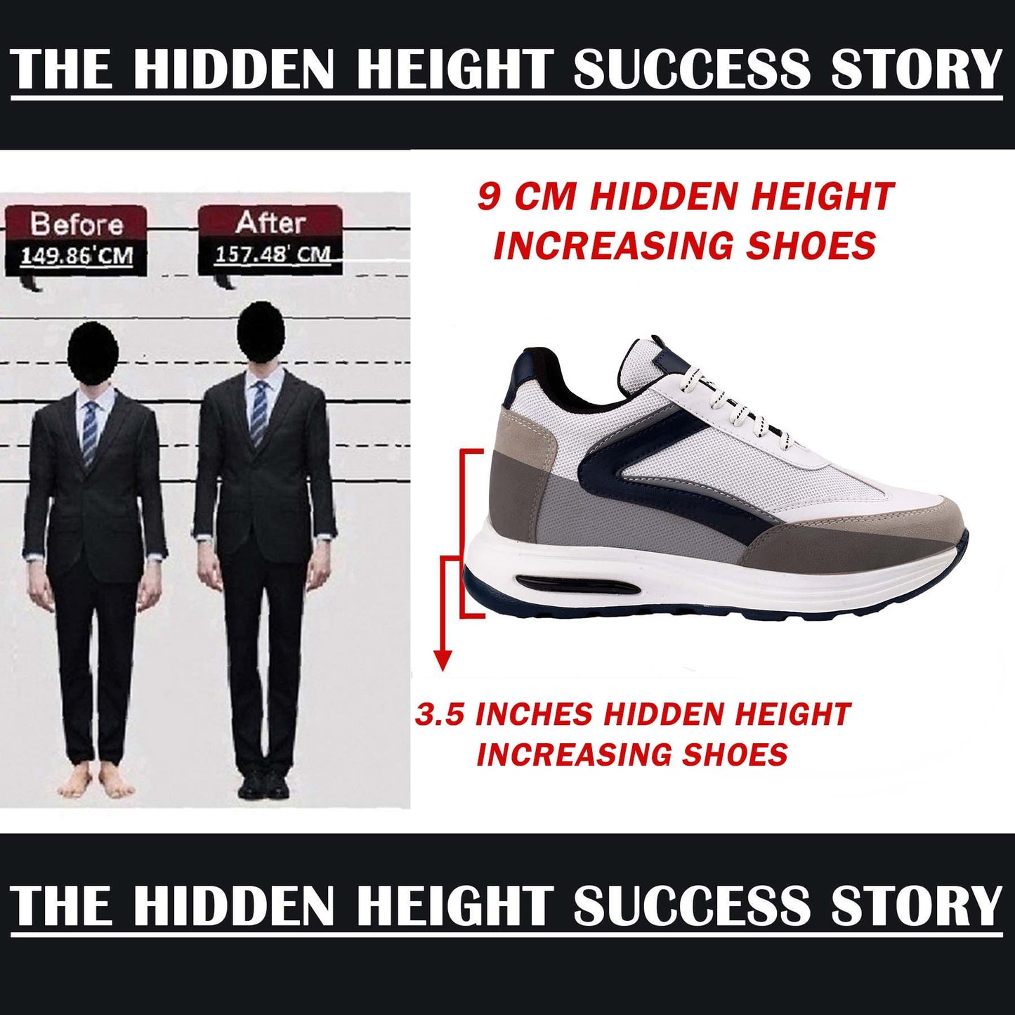 Bxxy Mens 9cm Height Increasing Sports Shoes Hidden Elevator Boost