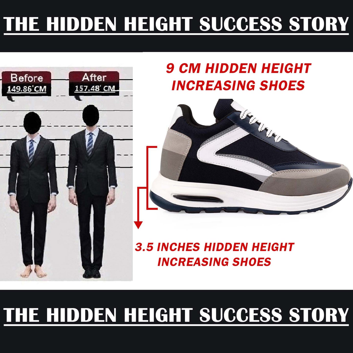Bxxy Mens 9cm Height Increasing Sports Shoes Hidden Elevator Boost