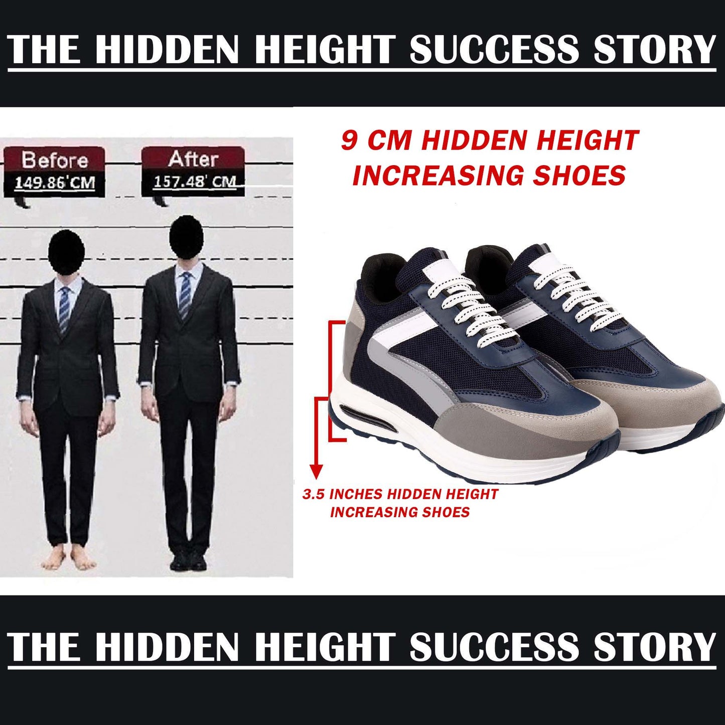 Bxxy Mens 9cm Height Increasing Sports Shoes Hidden Elevator Boost