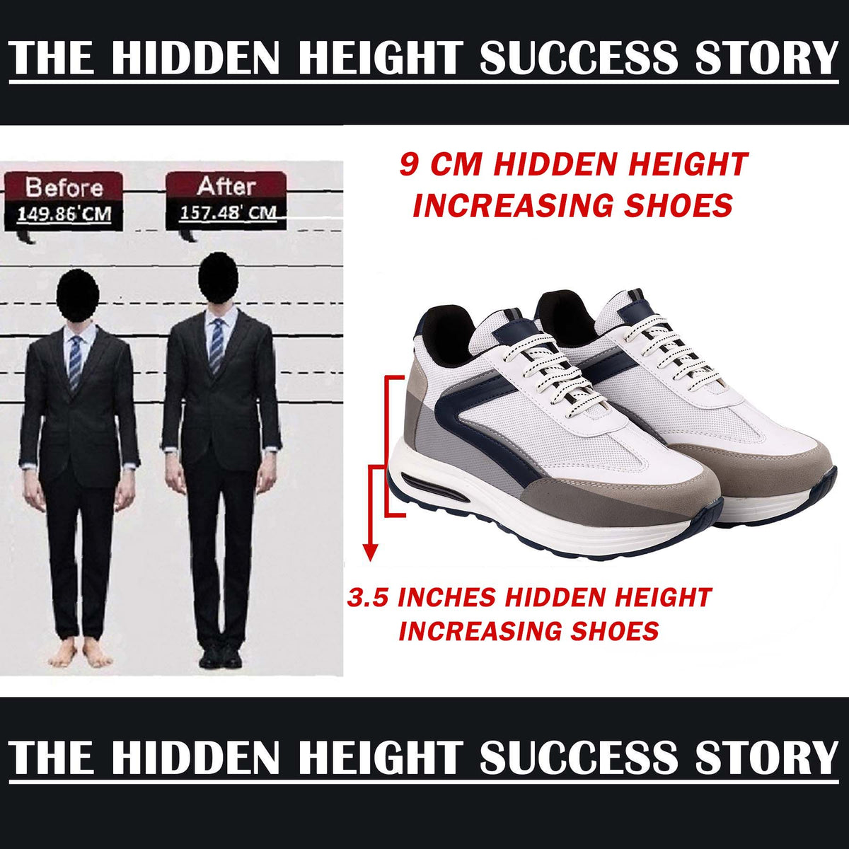 BXXY 9cm Elevator Sports Shoes for Men Boost Your Height Invisibly