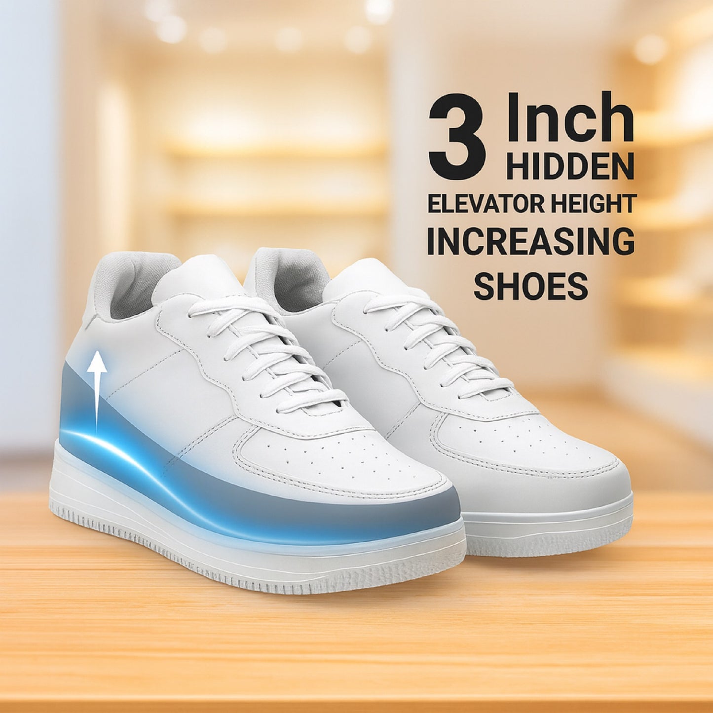 Bxxy Mens Stylish and Comfortable 3 Inch Invisible Lift Casual Shoes