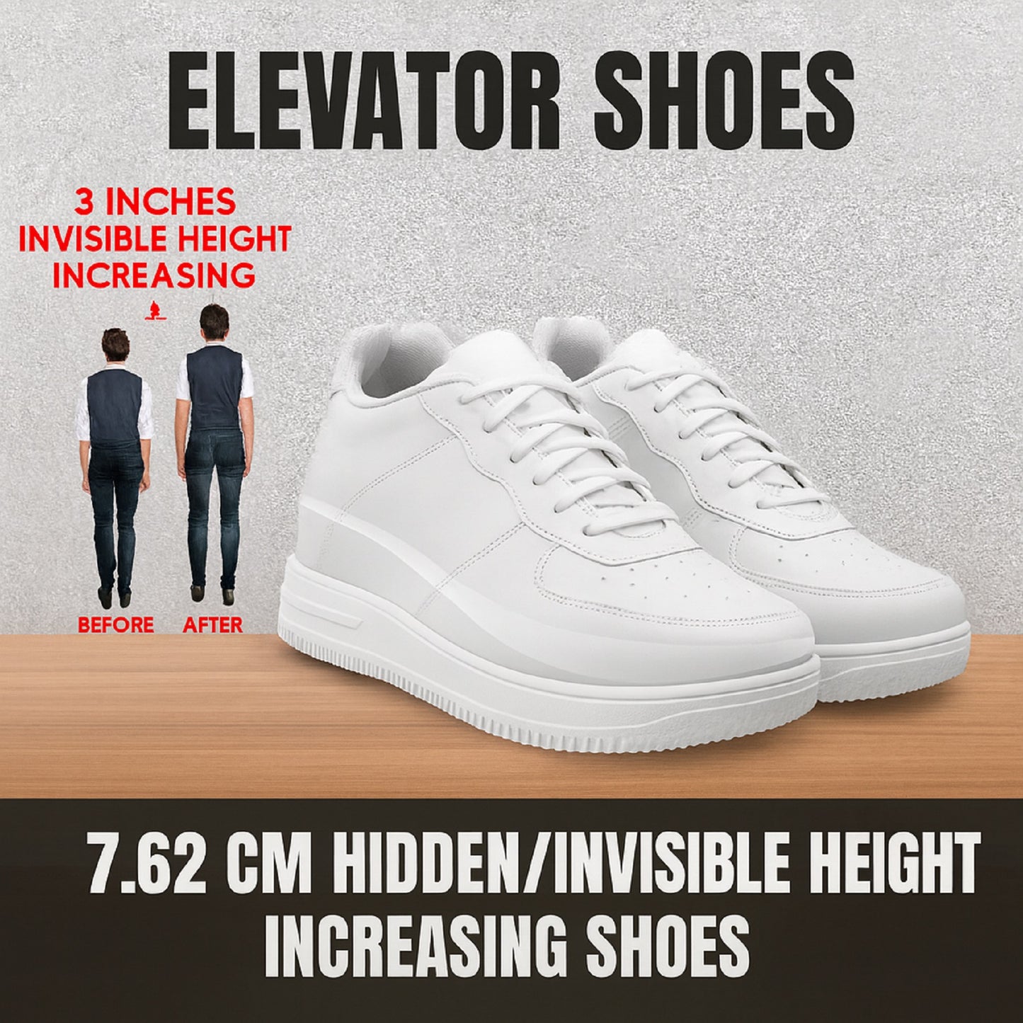 BXXY Invisible Height Boost Shoes for Men 3 Inch Lift Casual Sneakers