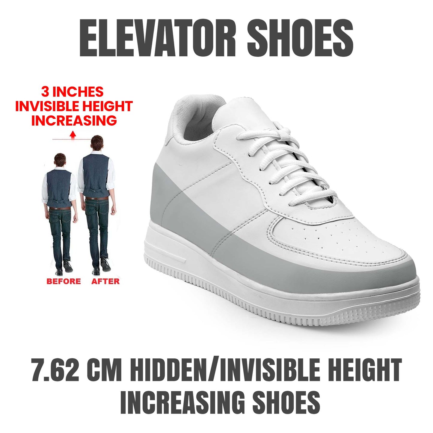 BXXY Invisible Height Boost Shoes for Men 3 Inch Lift Casual Sneakers