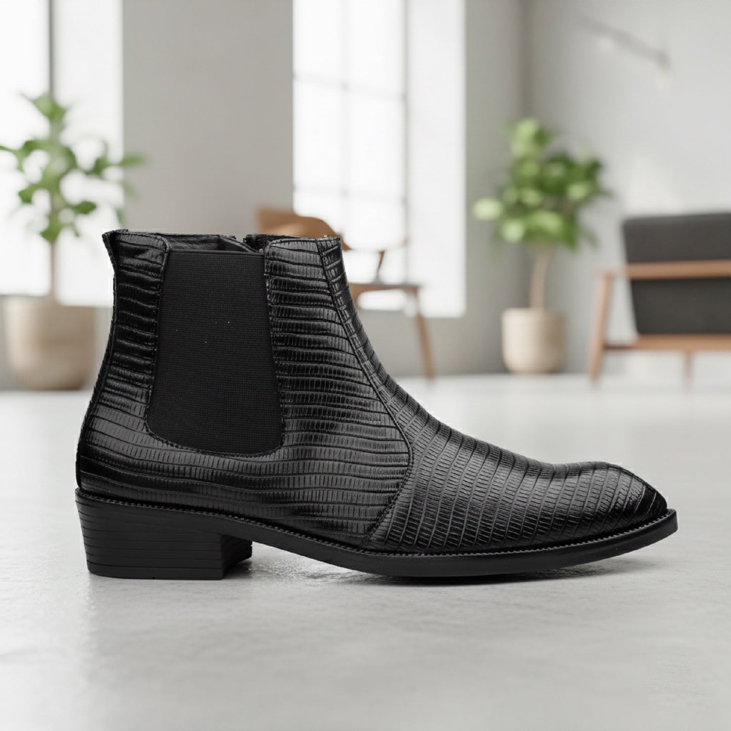 Classic Croc-Embossed Chelsea Boot for Modern Gentlemen