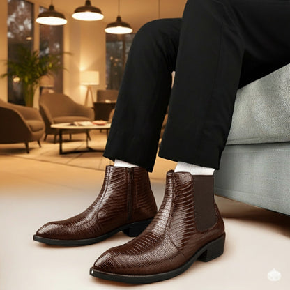 Classic Croc-Embossed Chelsea Boot for Modern Gentlemen