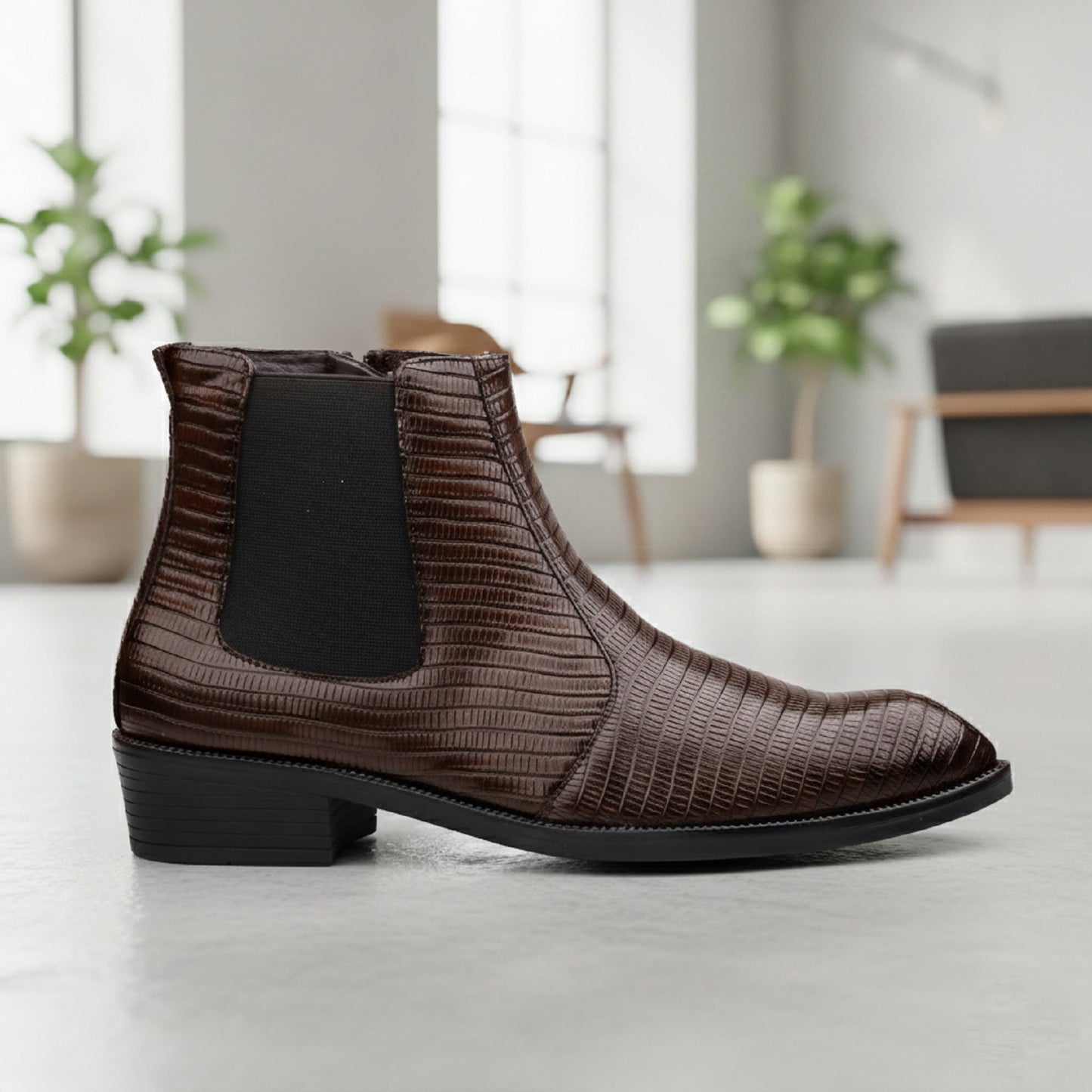 Classic Croc-Embossed Chelsea Boot for Modern Gentlemen