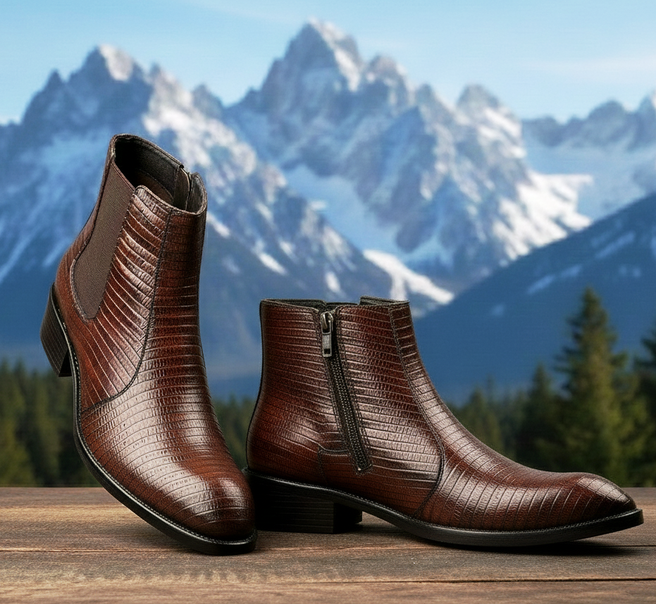Classic Croc-Embossed Chelsea Boot for Modern Gentlemen