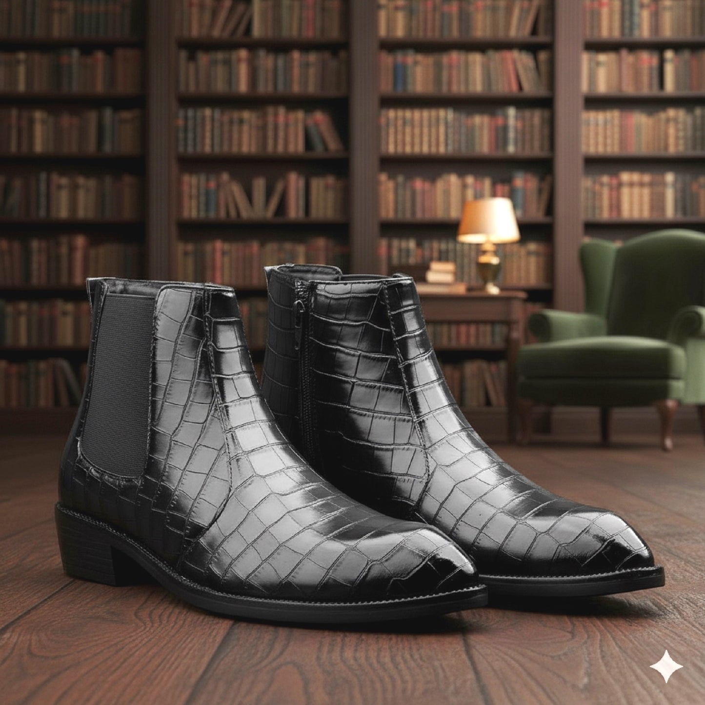 Men’s Croc-Pattern Height-Boost Chelsea Boots – Step Taller, Look Sharper