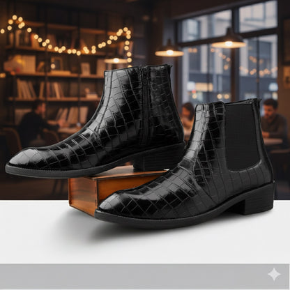 Men’s Designer Croc-Pattern Chelsea Boots – Premium Leather & Classic Style