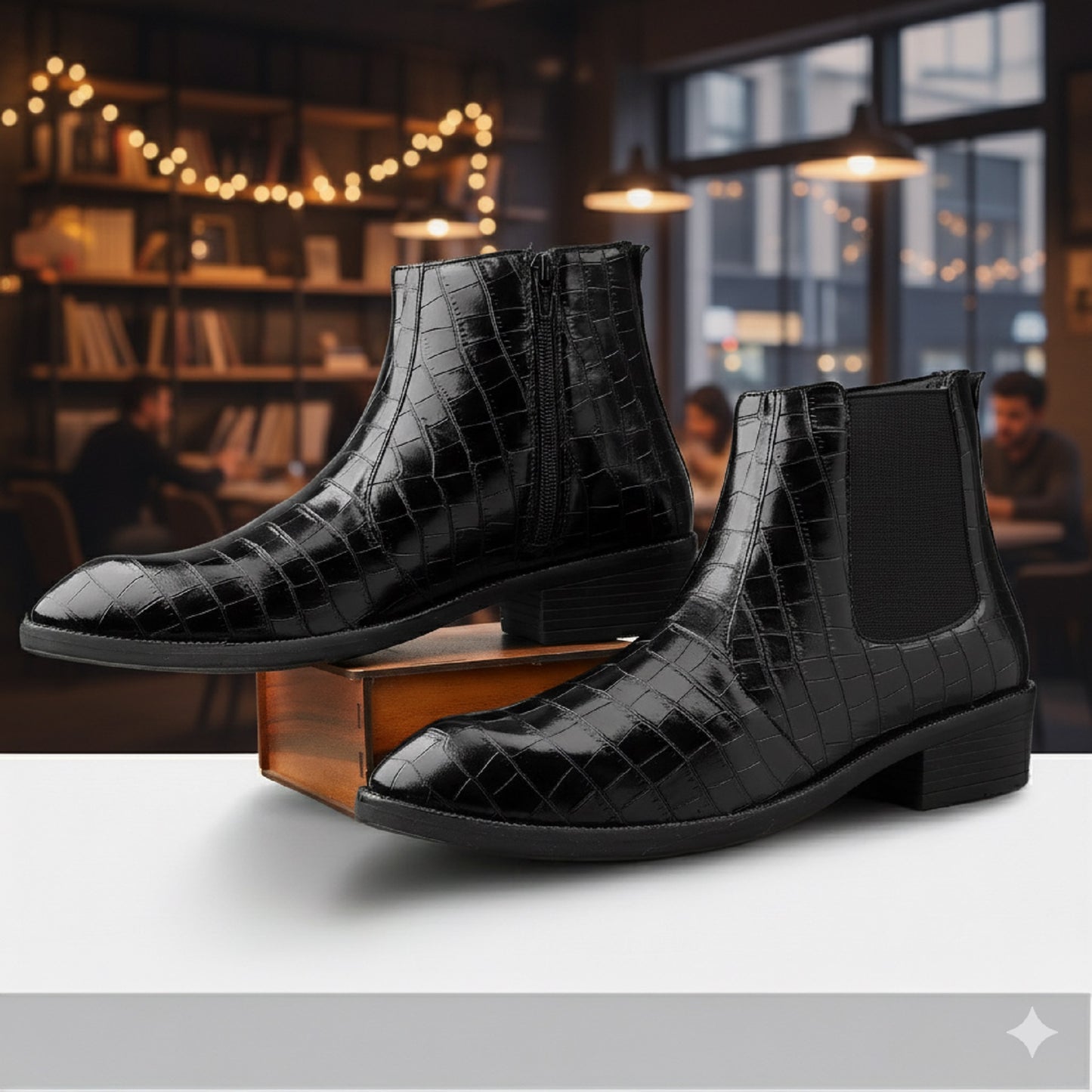 Men’s Croc-Pattern Height-Boost Chelsea Boots – Step Taller, Look Sharper