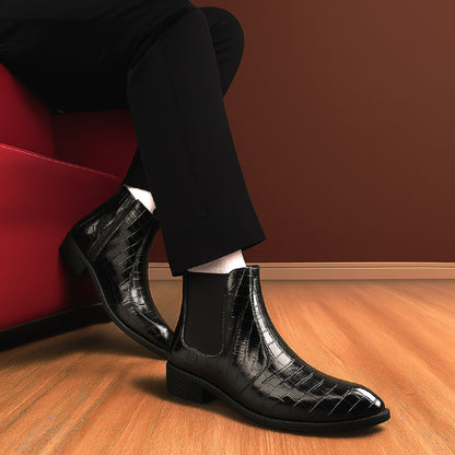 Men’s Designer Croc-Pattern Chelsea Boots – Premium Leather & Classic Style