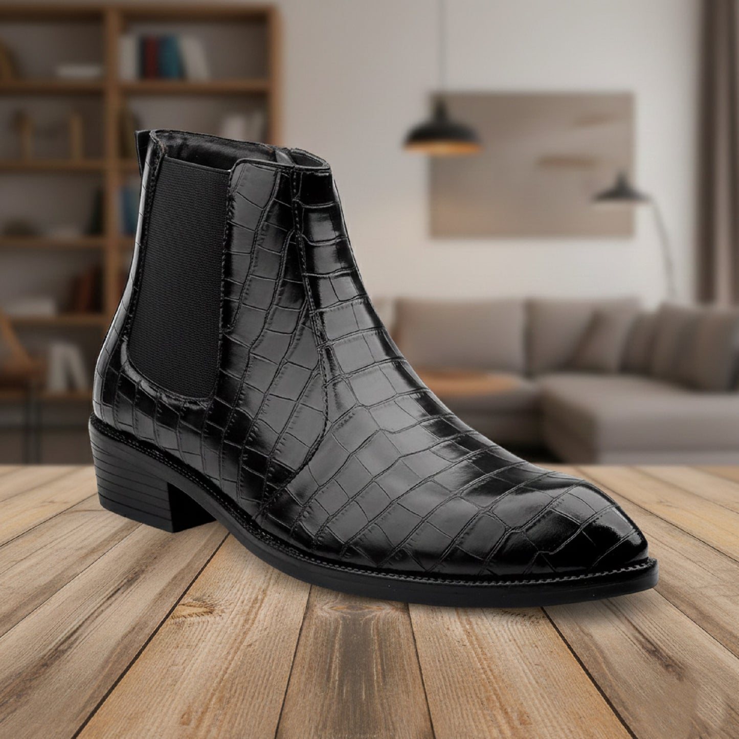 Men’s Designer Croc-Pattern Chelsea Boots – Premium Leather & Classic Style