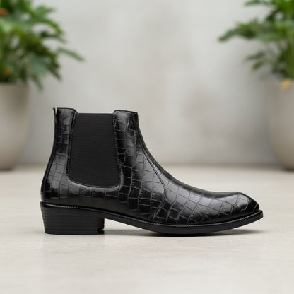Men’s Designer Croc-Pattern Chelsea Boots – Premium Leather & Classic Style