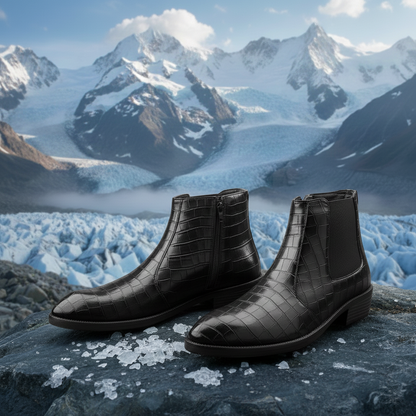 Men’s Designer Croc-Pattern Chelsea Boots – Premium Leather & Classic Style