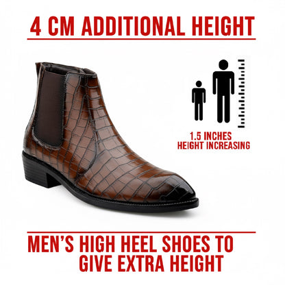 Men’s Croc-Pattern Height-Boost Chelsea Boots – Step Taller, Look Sharper