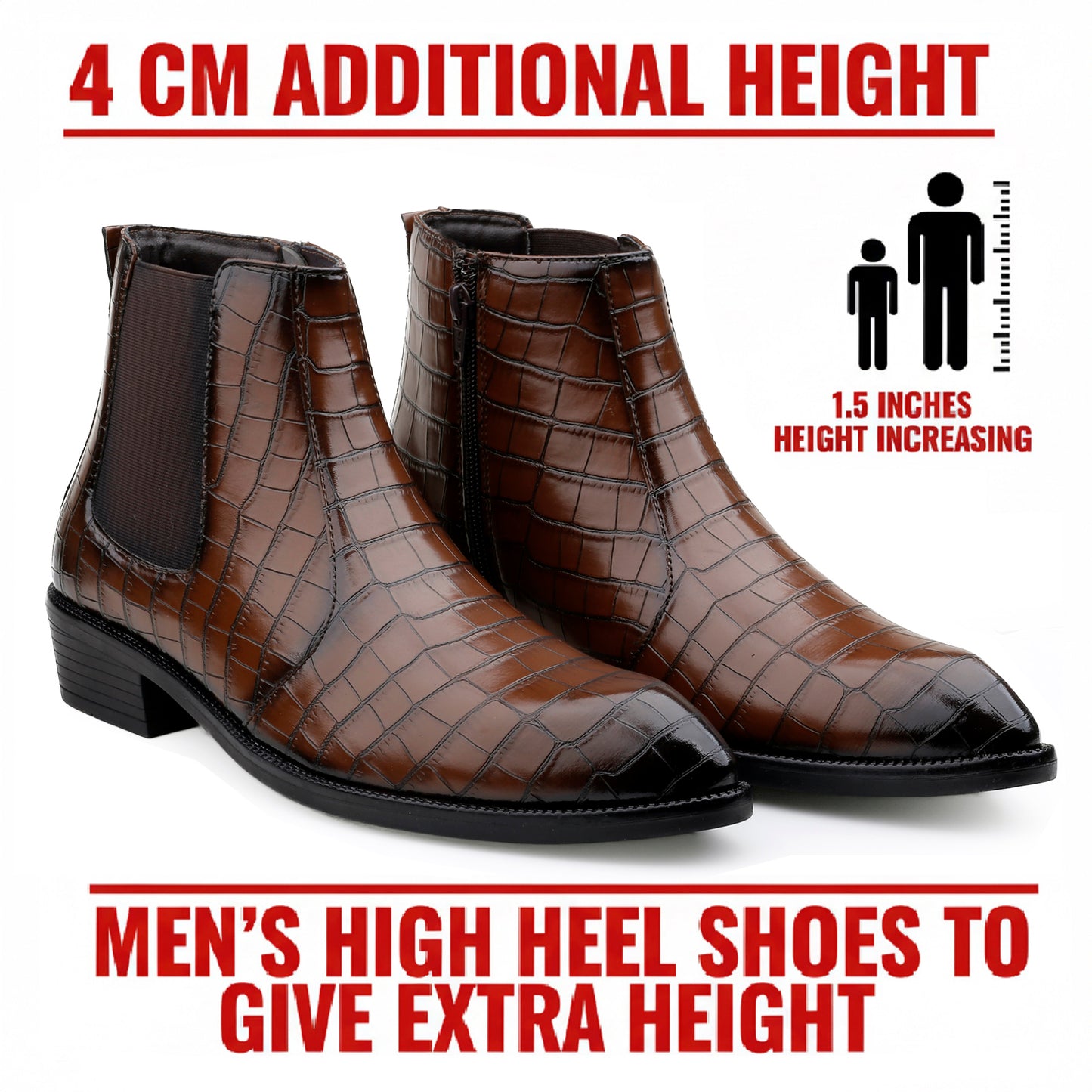 Men’s Croc-Pattern Height-Boost Chelsea Boots – Step Taller, Look Sharper