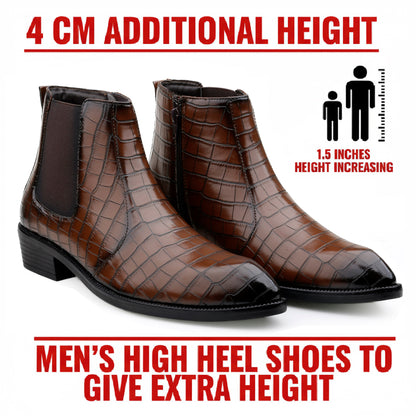 Men’s Croc-Pattern Height-Boost Chelsea Boots – Step Taller, Look Sharper