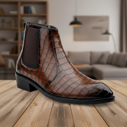 Men’s Designer Croc-Pattern Chelsea Boots – Premium Leather & Classic Style