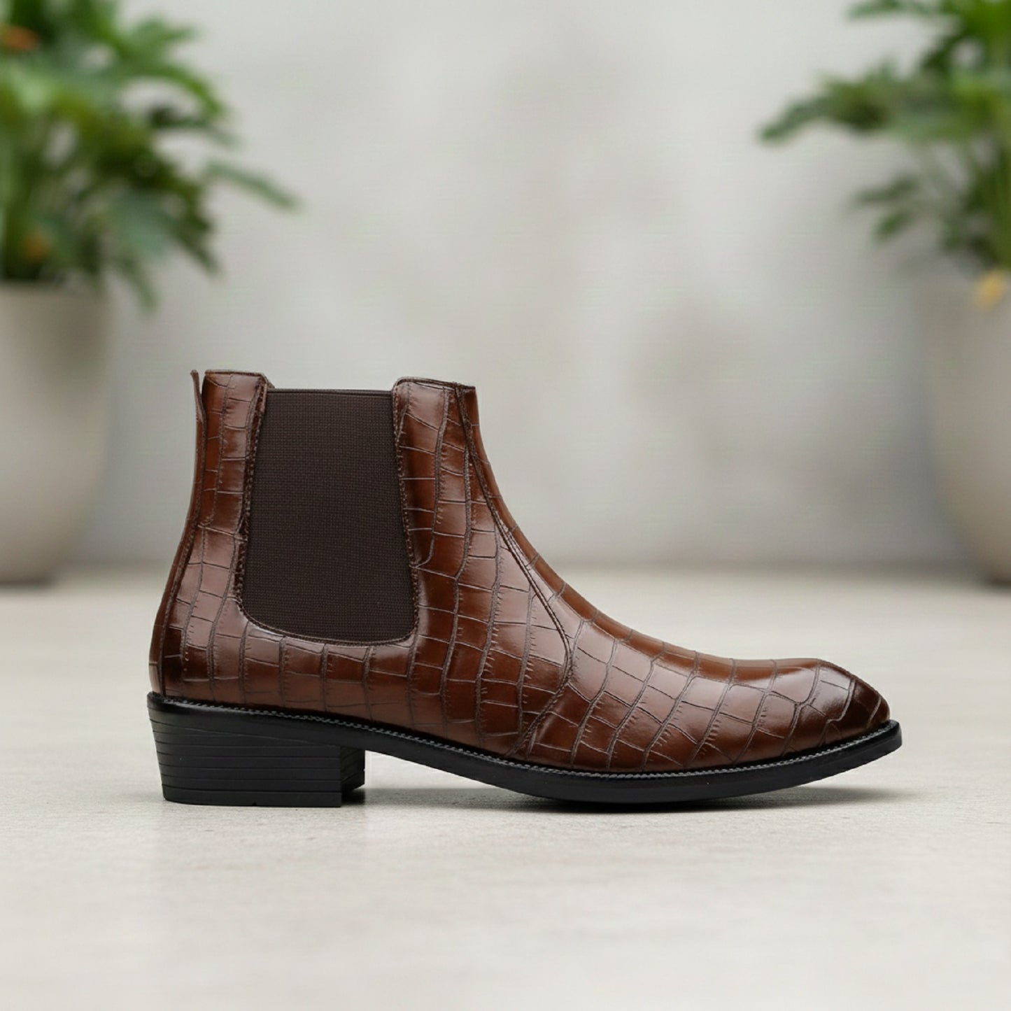 Men’s Designer Croc-Pattern Chelsea Boots – Premium Leather & Classic Style