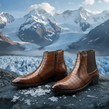Men’s Designer Croc-Pattern Chelsea Boots – Premium Leather & Classic Style