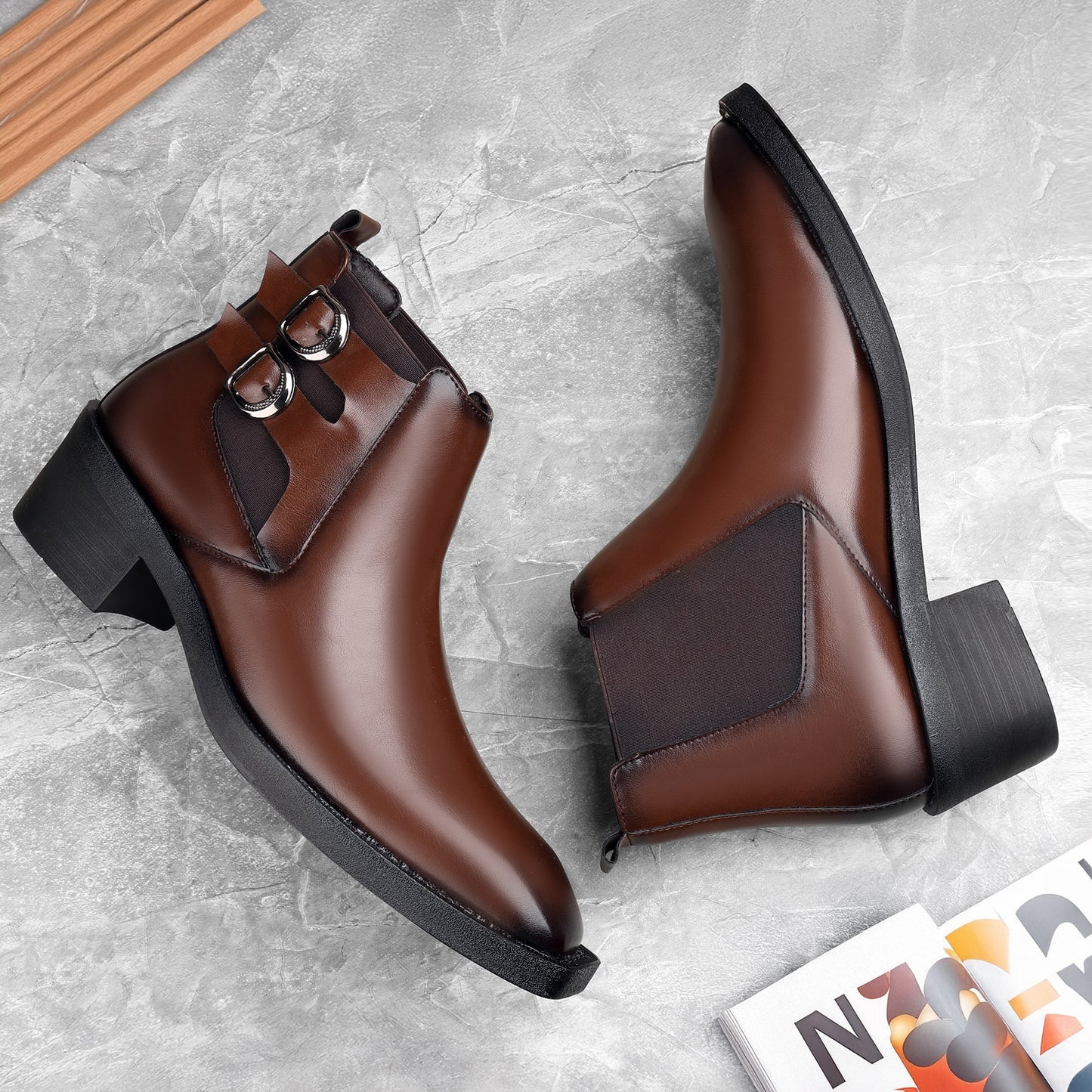 Men’s Premium Chelsea Boots – 2-Inch Height Boost Stylish Block Heel Shoes