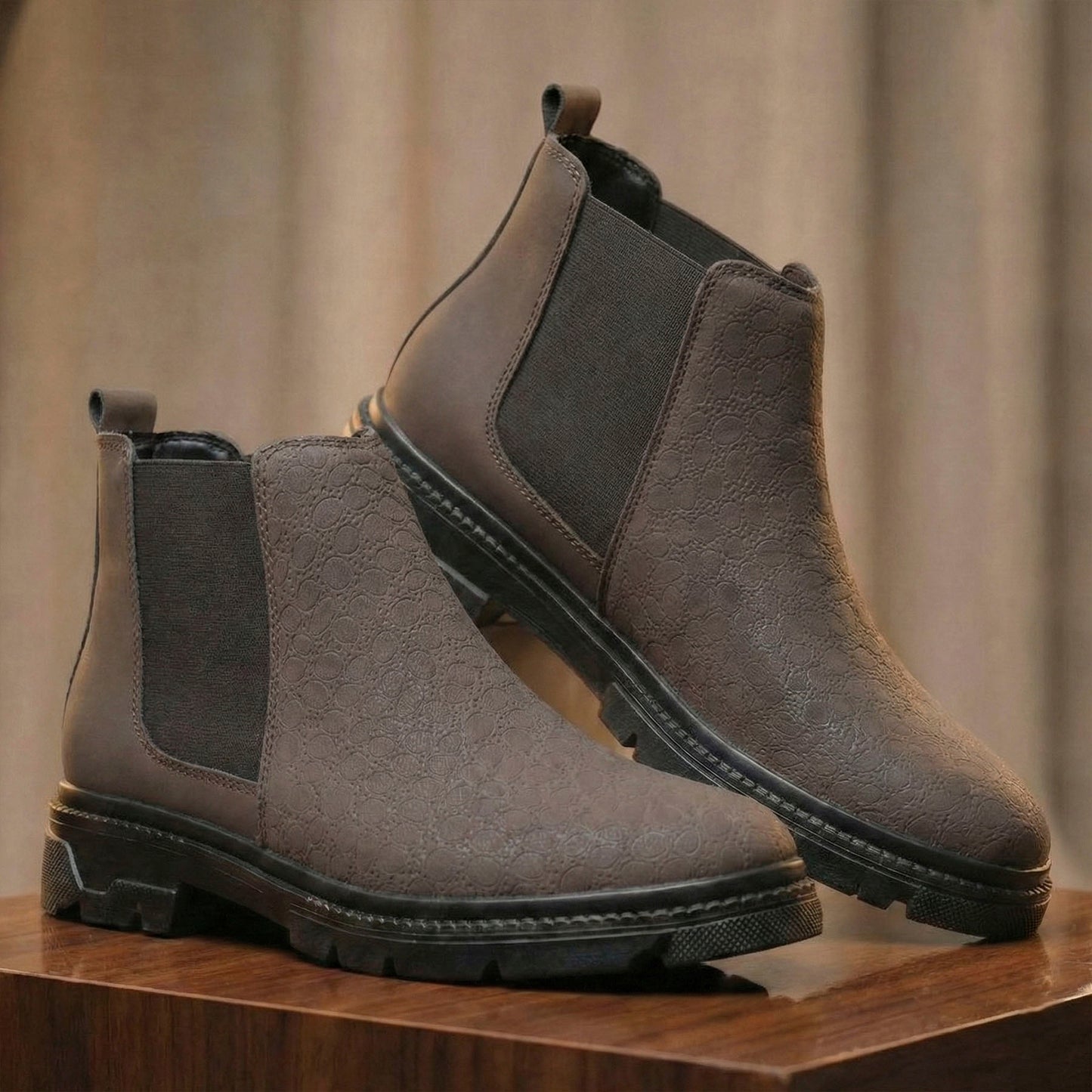 Men’s Designer Slip-On Boots Textured Finish Look