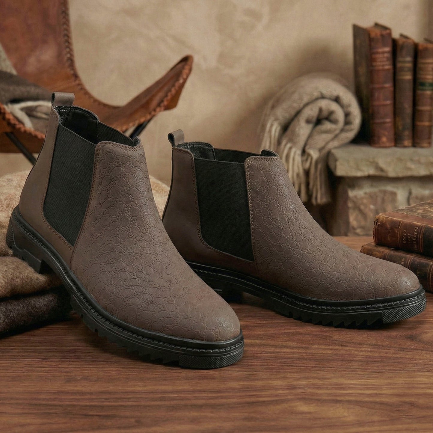 Men’s Designer Slip-On Boots Textured Finish Look