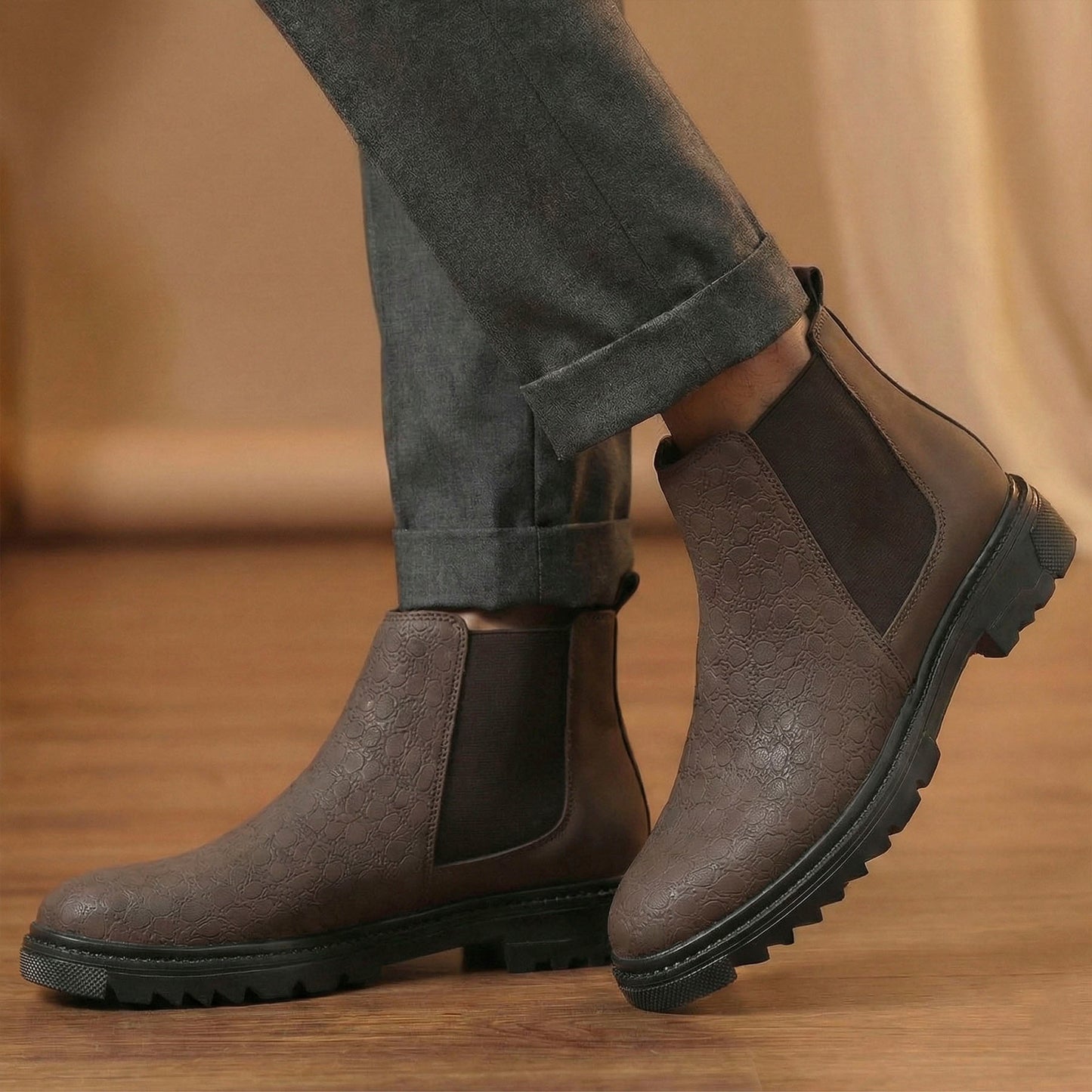 Stylish Brown Textured Chelsea Boots for Men